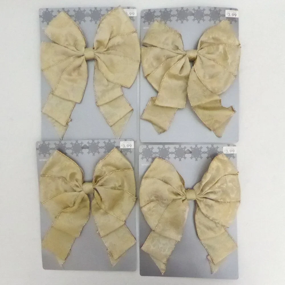 NEW 11” TARGET CHRISTMAS HOLIDAY GOLD WIRED WREATH BOW LOT OF 4